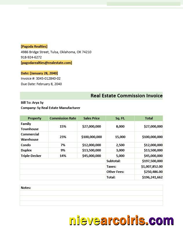 Real Estate Commission Invoice